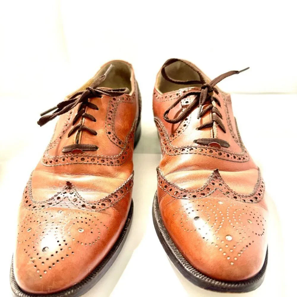 Mario Bruni Brogue Men's Leather Shoes Brown Made In Italy Luxury Brand Size 9